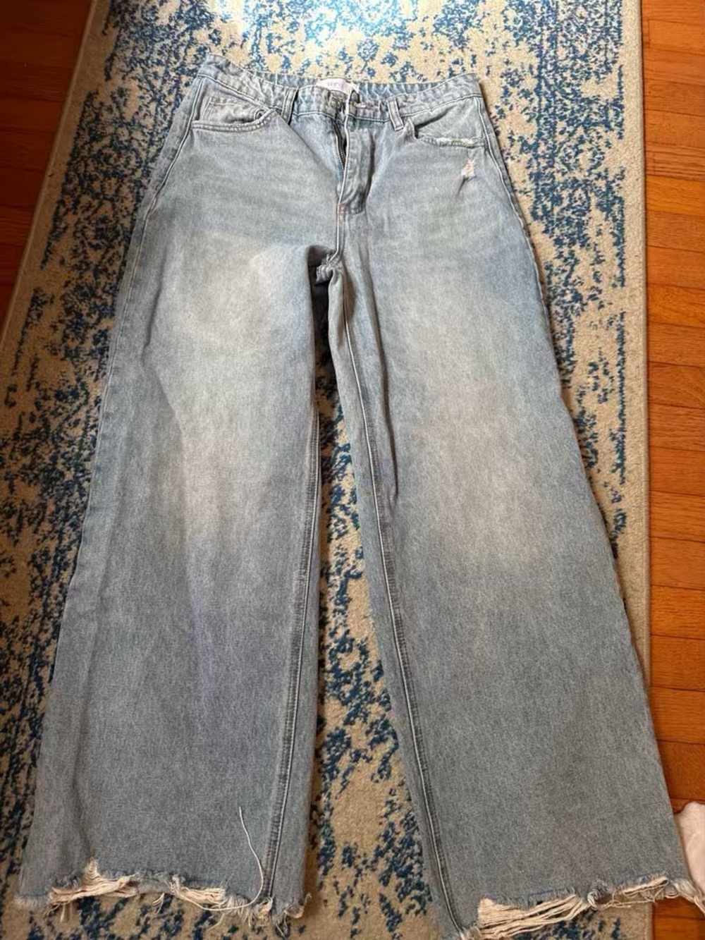 VERVET Blue 100% Cotton Rigid Wide Leg Jeans High Rise Raw Hem 28